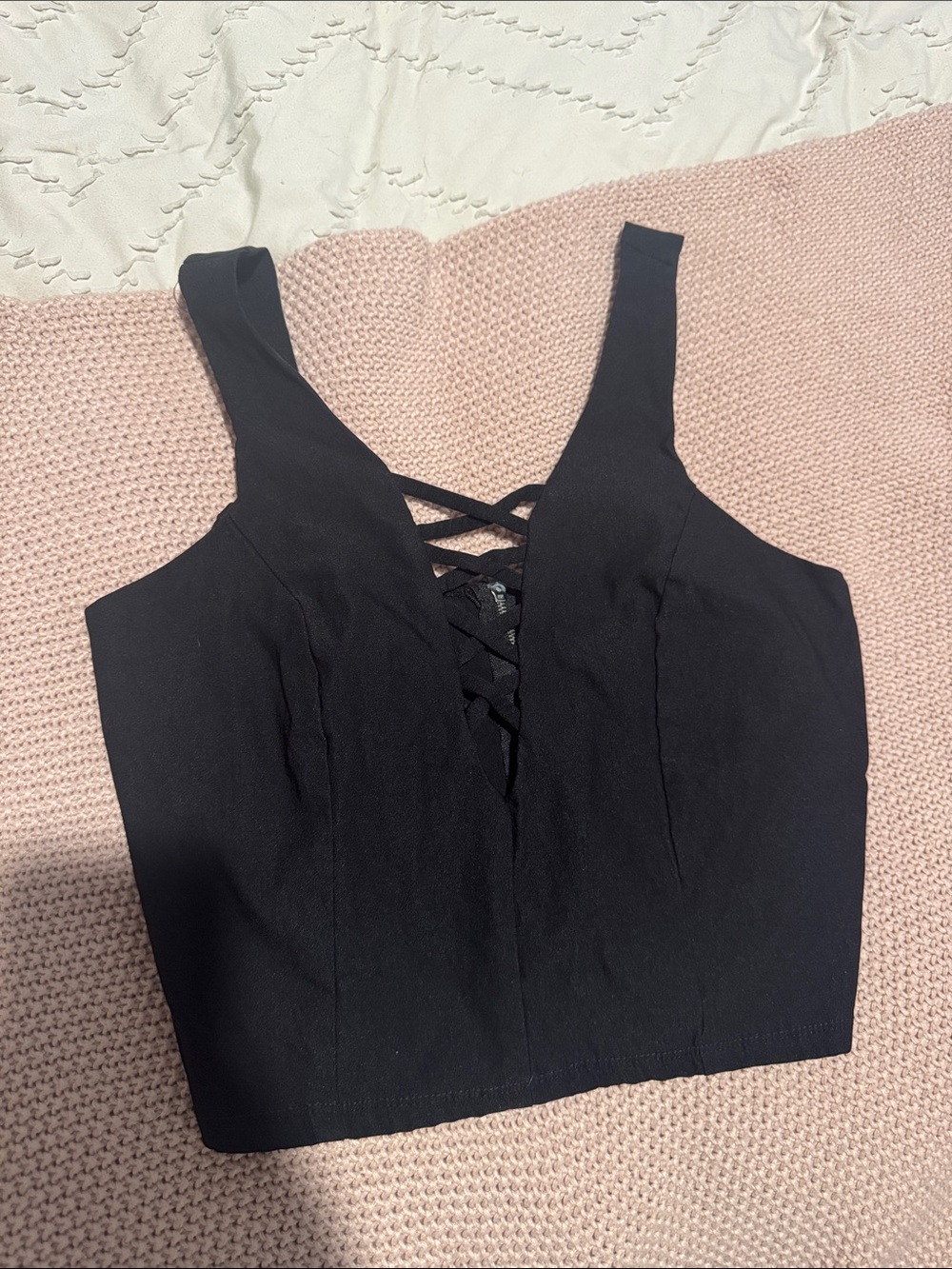 Charlotte Russe Black Lace-Up Cropped Tank Top